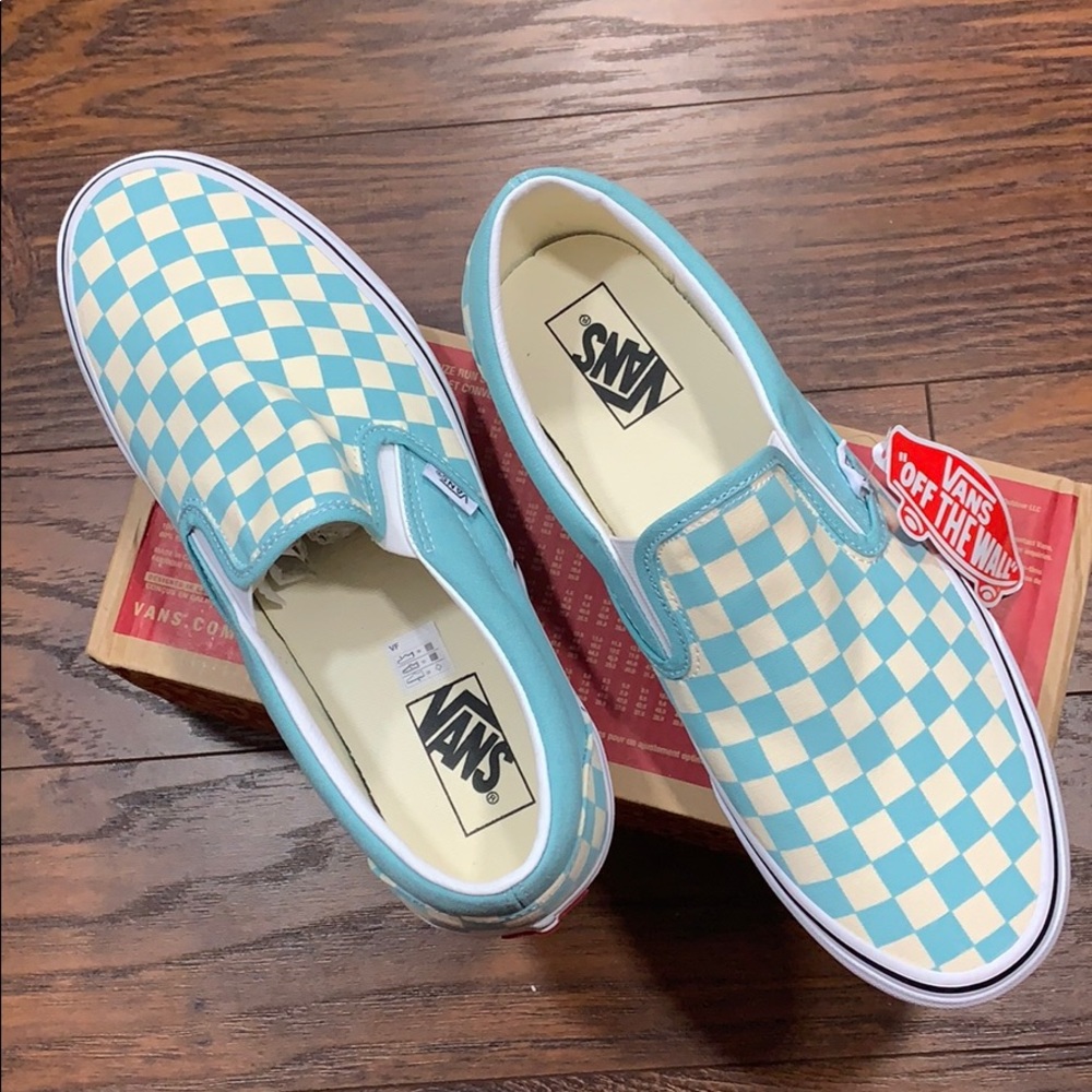VANS CLASSIC SLIP-ON CHECKERBOARD Aqua Haze men’s - Picture 2 of 16